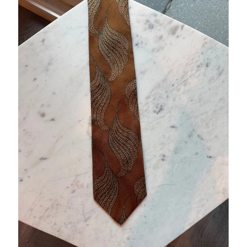 Vintage Giorgio Armani Cravatte Silk Tie Brown Bronze Abstract Made in Italy
